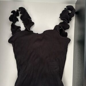 Black Ruffle Sleeve Tank Bodysuit